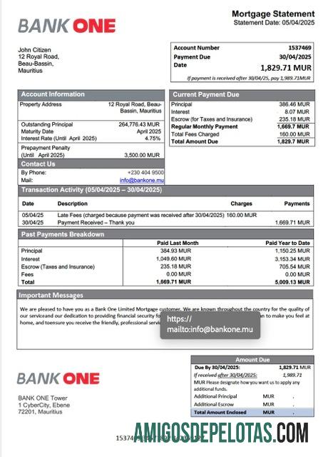 para download Modelo Word e PDF de declaração de hipoteca limitada do Mauritius Bank One